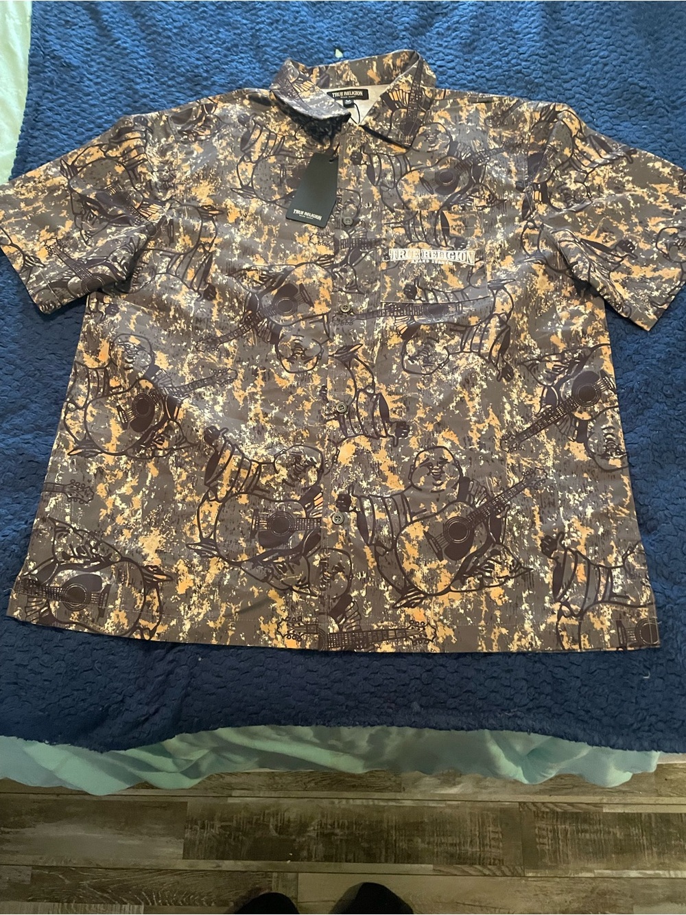True Religion Brown and Tan Short Sleeve Button Down Shirt